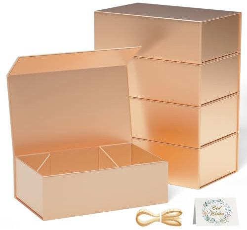 5 Stück Geschenkboxen, 24 x 15 x 7,6 cm, Geschenkboxen für Geschenke mit Deckel, Magnetverschluss, rechteckig, faltbar, für Trauzeugen, Antragsbox, Hochzeit, Weihnachten, Halloween