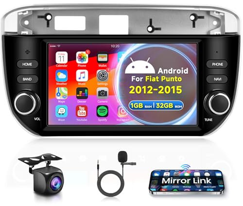 1G+32G Android Autoradio 2 Din für FIAT Linea Punto Evo Linie 2012-2015 7 Zoll Touchscreen Autoradio mit Navi GPS WiFi Mirror Link Bluetooth FM/RDS Radio USB/EQ/MIC Lenkradsteuerung Rückfahrkamera