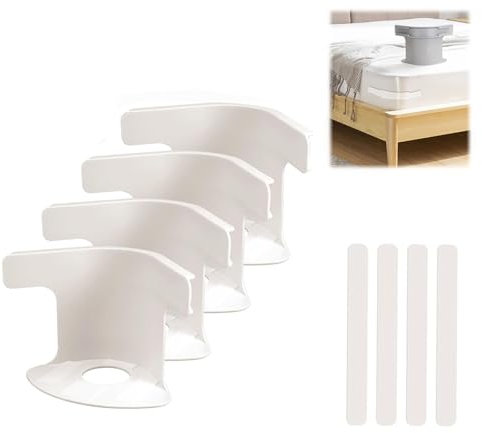 Lock Bettlakenhalter, 4 Stück, Bettlakenschlösser mit Eckgurten, halten Bettlaken fest und fest, robuste Spanngurte passend für alle Matratzengrößen, Weiß