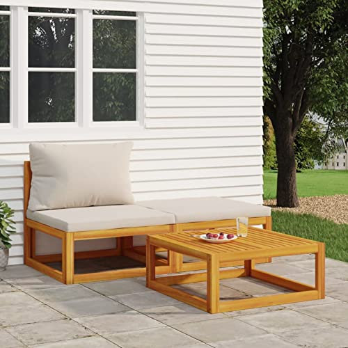 Gecheer 3-TLG. Lounge Gartenmöbel Set Holz mit Tisch Sitzgruppe Garten Holz Gartenlounge Outdoor Balkonmöbel Holz Terrassenmöbel Set Holz Gartengarnitur Massivholz Akazie