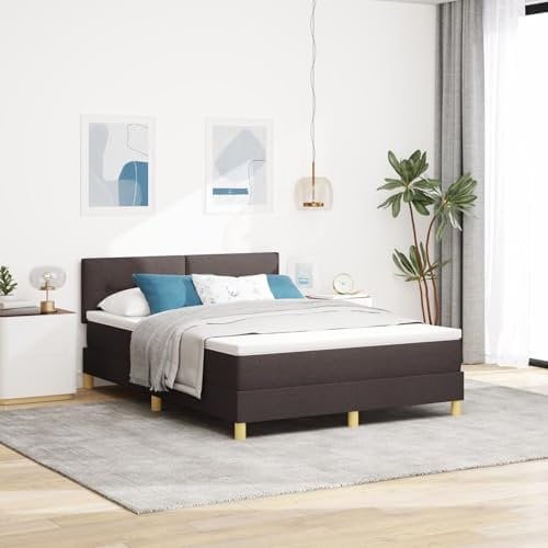 vidaXL Boxspringbett mit Matratze Dunkelbraun Polsterstoff 160X200 cm Zeitgenössisches Design für Erwachsene Holzbeine Einfache Montage und Bequeme Möbel Schlafzimmer Queen Size Full Dekor