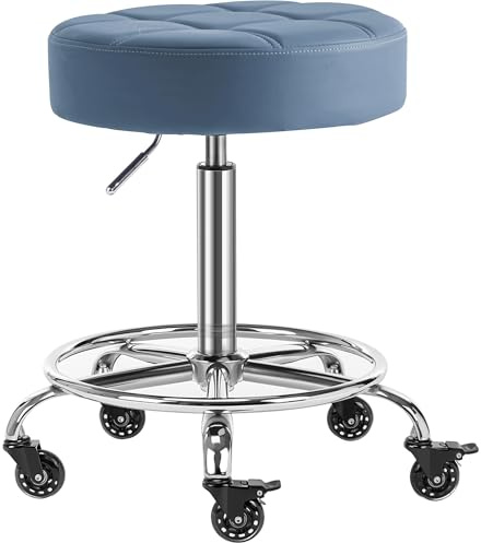 CoVibrant Lockable Rolling Stool with Noiseless Rubber Wheels & Footrest - Adjustable Swivel Stool Chair for Kitchen, Medical, Workshop, Salon, Tattoo, Office (Blue, 20-27)