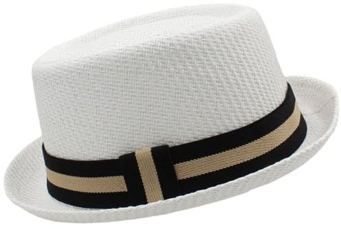 Wjnvfioo Chapeau de soleil Fedora classique en paille pour homme, blanc, 7-7 1/8