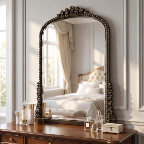 BEAUTYPEAK Vintage Wandspiegel 81x61cm,Barock Oval Spiegel für Schlafzimmer | HD-Glas Gewölbter Wandspiegel,Großer Dekospiegel für Wohnzimmer,Bad oder Flur,Kann an die Wand Gelehnt oder Aufgehängt Werden