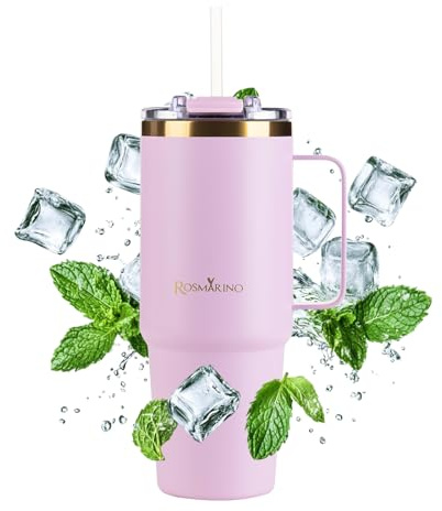 ROSMARINO MegaCup 870ml – Rosa-Gold – Doppelwandiger Edelstahl Reisebecher – Auslaufsicher & Wiederverwendbar - Hält 11h Kalt & 7h Warm - BPA-frei