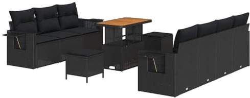 vidaXL Gartensofa-Set 10 STK. 7-Sitzanzahl Schwarz Poly-Rattan