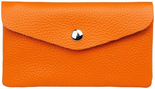 Caspar Echt Leder Geldbeutel Damen Portemonnaie mittelgroße Geldbörse mit Reißverschluss & Druckknopf - GB417 - Made in Italy, Farbe:orange, Größe:Mittelgroß (16cm x 10cm)