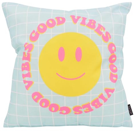 NOVÉE Kissenbezug 45x45 cm - Good Vibes Nr. 2 Outdoor Blau/Petrol | Kissenhülle, Dekokissen, Zierkissen, Sofakissen, Deko Wohnzimmer, Kissenbezüge 45x45, Baumwolle/Polyester