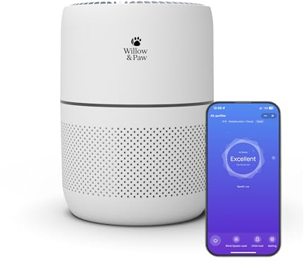 Willow & Paw HEPA Air Purifier for Home - Smart 4-Color Air Quality Sensor, 4 Speed Modes (Auto & Sleep), 8H Timer, and Aromatherapy Diffuser