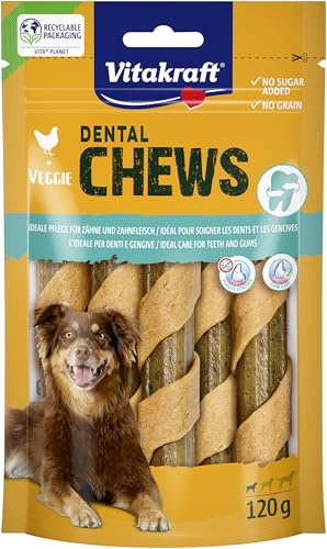 Vitakraft Dental Chews, Hundekauknochen, Stick aus Hühnchenfleisch und Wirkstoffkomplex, zur Zahnpflege und Mundhygiene, ohne Zusatz von Zucker (1x 120g)