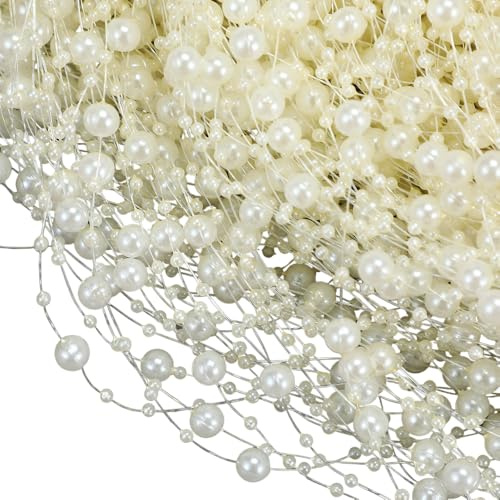 WANYI 5M Perlenkette Deko Perlengirlande Weihnachten Perlenband Meterware Perlenschnur Kunstperlenkette für DIY Handwerk Hochzeits Partydeko Weihnachten(Beige)