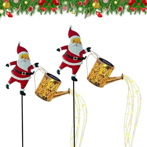 Solar Santa-GießKanne-Laterne, Weihnachtsmann Mit GießKanne, IP65 GießKanne Weihnachten, Christmas Santa Solars Kettle Lights, LED Solars Weihnachtsmann GießKanne Lichterkette (A*2)