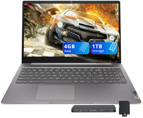 Lenovo IdeaPad 3i 15.6 FHD Chromebook, Intel Celeron N4500, 4GB LPDDR4x, 1TB Storage (64GB eMMC+1TB Docking Station Set), Intel UHD Graphics, Numeric Keypad, Wi-Fi 6, Chrome OS, Arctic Grey