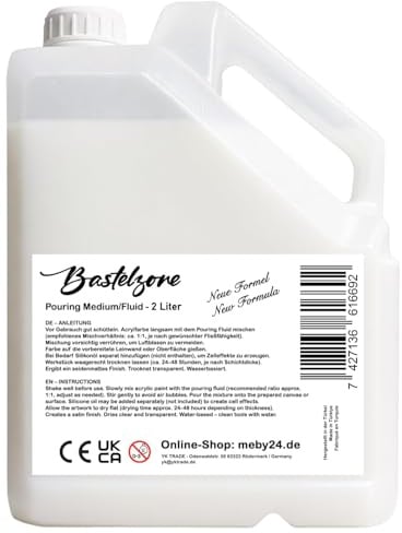 Bastelzone Pouring Medium – Acryl Gießmedium für Fluid Art, Pouring Techniken & Fließtechnik – erhöht den Farbfluss, transparent, seidenmatt, nicht vergilbend, flexibel. Neue Formel (2 Liter)