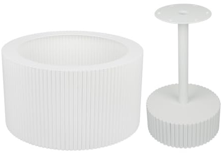 woplus 2er Set Couchtisch Gestell Weiß Matt – Rundes Metall Tischuntergestell Set (Ø 60cm & Ø 30cm) – Modernes Riffel-Design, Beistelltisch Füße aus Stahl, Pulverbeschichtet, Loft-Stil
