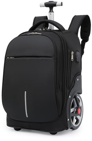 Boniffyy 55L Trolley Bags Travel Case Wheeled Backpack Carry on Suitcase Luggage Bag with Wheels, Fit 15.6 Laptop, Flight Approved Rolling Rucksack for Men Women Adults, Black