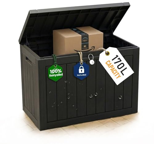 Olsen & Smith 170L Outdoor Parcel Box & Garden Storage Box with Lid | With Padlock, Lockable, Weather Resistant, For Parcels Deliveries & Cushions, Toys Games & Tools, Balcony Pool & Patio