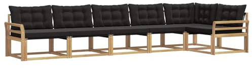 vidaXL Outdoor-Sofagarnitur mit Kissen 6 pcs Weiß und Schwarz, Garten, modernes Outdoor-Sofa-Set, wetterfest, Bequeme Lounge, langlebige Möbel, Akazienholz-Design