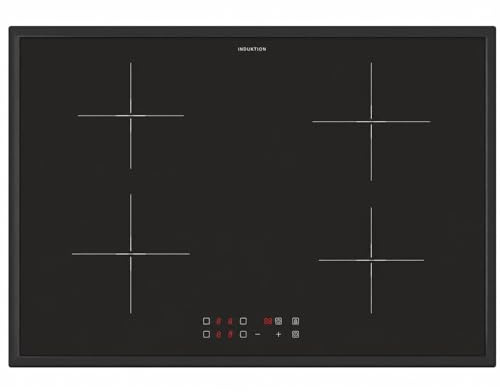 Oranier Induktionskochfeld 80 cm Glaskeramik Matt mit umlaufenden Kochfeldrahmen schwarz - Kochfeld Induktion autark mit Topfgrößenerkennung, Touch Control, Booster, 4 Kochzonen & roter LED Anzeige