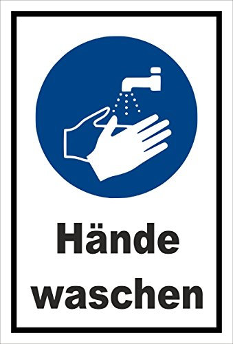 Schild - Gebots-zeichen - Hände waschen - entspr. DIN ISO 7010 / ASR A1.3 – 45x30cm mit Bohrlöchern | stabile 3mm starke Aluminiumverbundplatte – S00361-022-A +++ in 20 Varianten