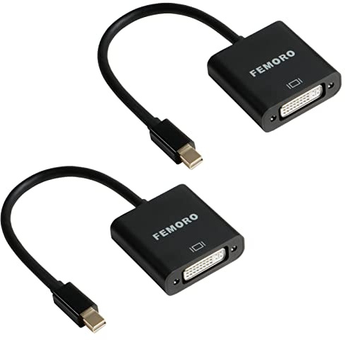 Active Mini DisplayPort to DVI Adapter 2-Pack for Apple Mac, MacBook Air Pro,Surface Pro 3 4，Dell，HDTV, FEMORO MDP Display Port to DVI-D Adapter Male to Female - Eyefinity Compatible