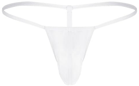 IEFIEL Homme G-String Slip Thong Transparent sous-vêtement avec Bulge Pouch Homme Lingerie Jockstrap Bikini Caleçon en Maille Blanc Taille Unique