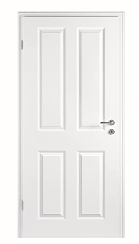 HORI® Zimmertür Estella 4 Weißlack RAL9010 Röhrenspan Rundkante | Innentüre, Türblatt, passende für alle Standard Zargen mit DIN Größe I 1985 x 860 mm I DIN Links