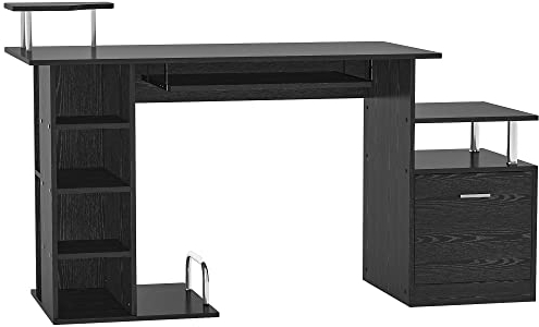 HOMCOM Computertisch Schreibtisch Bürotisch PC Tisch Arbeitstisch mit Schublade und Aktenhalterung 152 × 60 × 88 cm