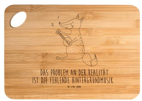 Mr. & Mrs. Panda Bambus - Schneidebrett Fuchs Gitarre - Geschenk, Holzbrett mit Gravur, Frühstücksbrett, Schneidbrett, Sängerin, Küchenbrett,
