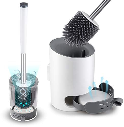 Domi-patrol Toilet Brush with Holder Wall Mounted, Upgraded Modern Toilet Bowl Brush and Holder, Bathroom Toilet Brush Set Silicone Bristle Brush with Diatomite Mat & Tweezers