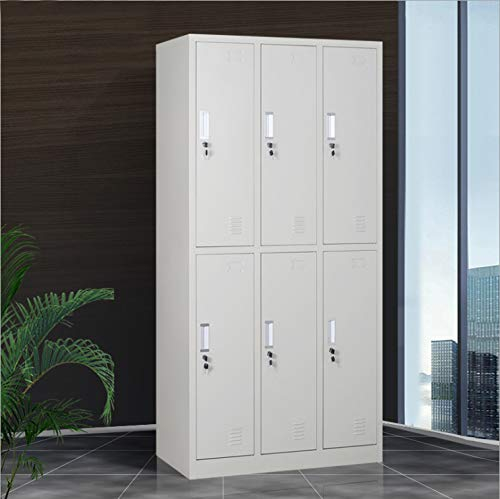 Panana 6 Door Metal Locker Cabinet Storage Unit Steel Lockable Bathroom Shelf with Card Holder Mirror Key for Staff Gym School Changing W 90 x D 48 x H 180cm