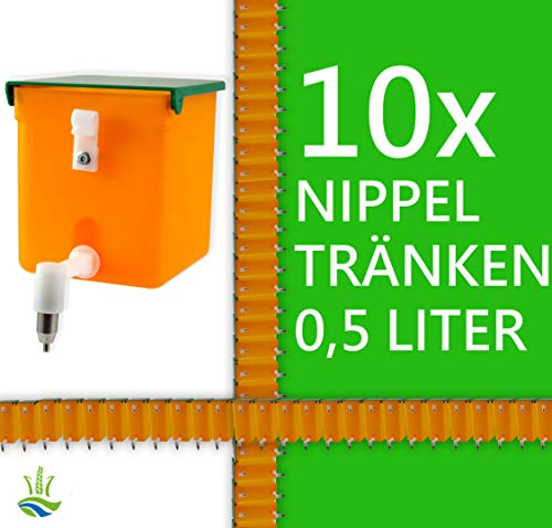 10x Kaninchentränke Nippeltränke 0,5 Liter Nagertränke Kunststoff-Halterung