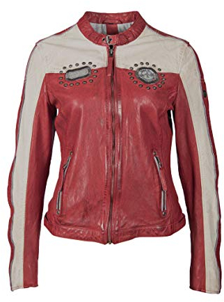 Gipsy Mehrfarbige Damen Biker Lederjacke mit Patches und Nieten im Racing Look - GGPattie LACAV (XXL, Red/Offwhite)
