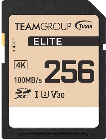 TEAMGROUP Elite 256GB UHS-I U3 V30 UHD Read Speed up to 100MB/s SDXC High Speed 4K Memory Card Compatible with Canon Sony Nikon Panasonic FUJIFILM Digital Camera TESDXC256GIV3069