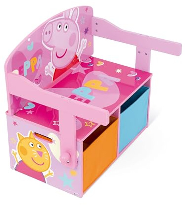 ARDITEX – Kinderschreibtischbank aus Holz, umwandelbar in Schreibtisch mit unterem Stauraum, Peppa Pig – 60x47x56 cm – Farbe Rosa und Blau – Ideal für das Kinderzimmer