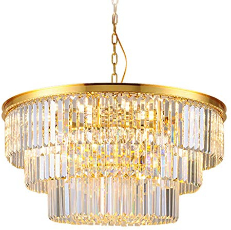 E14 Leichter Luxus Kristall Kronleuchter,Modernen Einfach Modellraum Engineering Kronleuchter,Neue Lampen,Wohnzimmer Esszimmer Schlafzimmer Lampe-Gold und kristall Rund 60cm