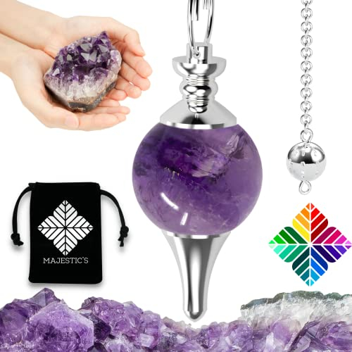 Majestic's Pendule divinatoire de Radiesthésie en AMETHYSTE – Pendule Sephoroton en Pierre d’Améthyste Naturelle – 14 GR [𝐆𝐀𝐑𝐀𝐍𝐓𝐈𝐄 𝐀 𝐕𝐈𝐄]