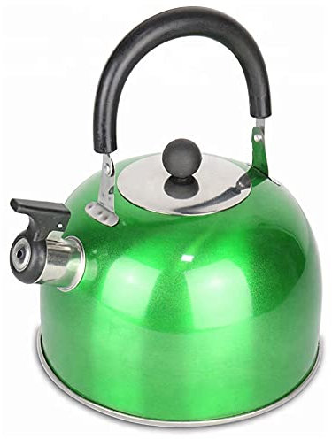 2.5L Green Stainless Steel Whistling Camping Kettle, Lightweight, Compact & Durable, Perfect for Camping Trips, Hiking, Cooking, Campsite, Campfire, BBQ, Walking Holiday, Glamping, Festival