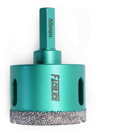 FACHLICH Trocken Diamant-Bohrkronen Fliesen 55mm Diamant Lochsäge mit Sechskantschaft Verbindung für Granit Marmor Fliesen Porzellan Keramik Hartstoffe