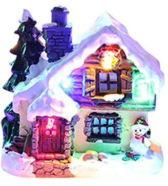 Weihnachtshäuser mit Beleuchtung, LED Weihnachtsdorf beleuchtet Weihnachtslaterne Batteriebetrieben Harz Weihnachtshaus Weihnachtsdeko Mikrolandschaft Weihnachtsdeko-10cmx10cmx5.5cm