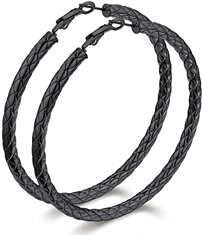 Bestyle Creolen Schwarze Damen große 80MM, Edelstal Ohrringe Dick Creolen Frauen Hypoallergen Cartilage Daith Helix Piercings Ohrringe Ohr Schmuck für Freundin Mama