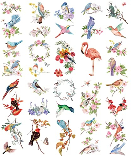 Everjoy Realistische Temporäre Tattoos – 20 Stück, wasserfeste Aquarellblumen und Vögel Tattoos für Frauen und Männer