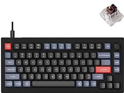 Keychron V1 75% Wired Mechanical Keyboard, QMK/VIA Programmable, Hot-swappable K Pro Brown Switches, Compatible with Mac Windows Linux - Carbon Black