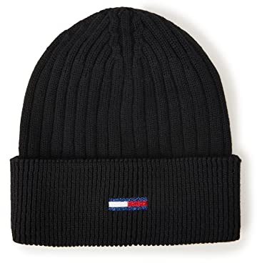 Tommy Jeans Damen TJW Flag Beanie AW0AW12628 Gestrickte Mütze, Schwarz, OS