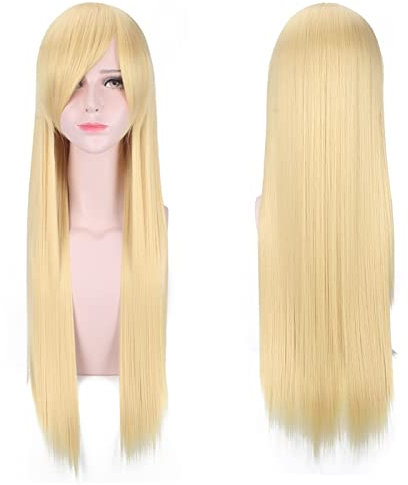 Wig for cosplay wig universal 80cm color long straight hair style for men and women universal straight hair color:ZF80-01 light gold (rose net)