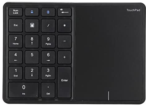 Bewinner Bluetooth Number Pad, 22 Keys Rechargeable Wireless Numeric Keypad with Touchpad, Portable Financial Accounting Number Keyboard Extensions for Laptop, PC, Notebook(Black 22 Keys)