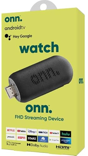 ONN Android TV 2K FHD Streaming Stick with Remote Control & Power Adapter WiFi HDMI Chromecast Built-in