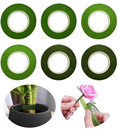 Floristenband,6 Floristik Kreppband,Grün Floristenband Selbstklebend Floristenkrepp Blumenband Floristik Draht Klebeband Blumen Wickelband Floral Wire Tape für Bouquet Blumensträuße DIY Kunsthandwerk