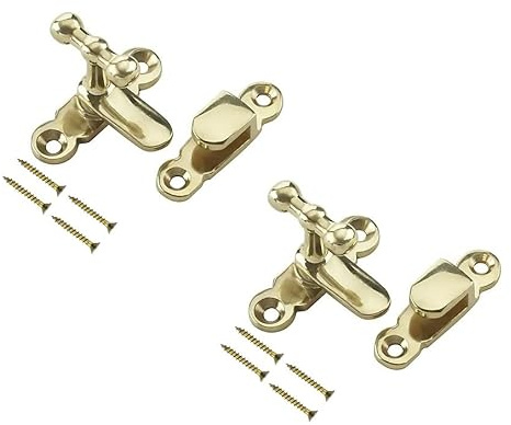 TERF® Showcase Type Catch Polished Brass 40mm Door Turn Catches Cupboard Cabinet Wardrobe Latch Catch Lock Gate Shed Door Rabbit Hutch Thumb Turn Button with Fixing Screw - Pack of 2