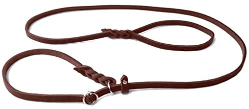 Fettleder Moxonleine Retrieverleine aus Leder braun mit Zugstop, Chrom (150cm x 15mm)